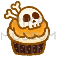 頭蓋骨の飾りが乗ったハロウィンのカップケーキのイラスト
