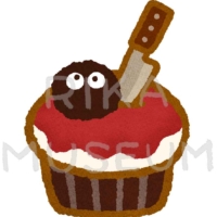 包丁の飾りが乗ったハロウィンのカップケーキのイラスト