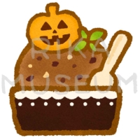 かぼちゃのクッキーが乗ったチョコレートアイスクリームのイラスト