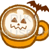 ハロウィンの可愛いラテアートのイラスト