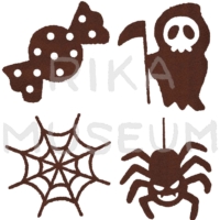 蜘蛛と飴と死神のシルエットのイラスト