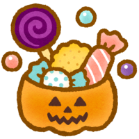 カラフルで美味しそうなハロウィーンのお菓子のイラスト