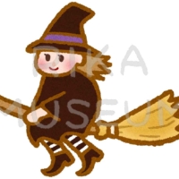 ほうきで空を飛ぶ魔女のイラスト