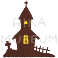 Haunted mansion silhouette ハロウィンの教会とお墓のシルエットのイラスト