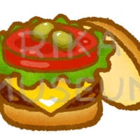 トマトとチーズが乗ったハンバーガーのイラスト