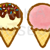 バニラと苺のアイスクリームのイラスト