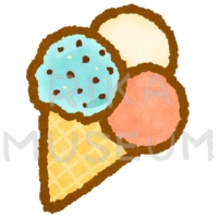 苺とバニラとチョコミントのアイスクリームのイラスト