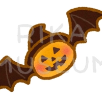 コウモリの翼をつけたおばけかぼちゃのイラスト