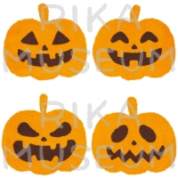 様々な表情をしたハロウィンのおばけかぼちゃのイラスト