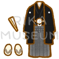 Formal Japanese clothes for men imprinted with one's crests on top 男性のフォーマルな着物のイラスト