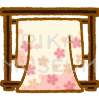National outfit of Japan on a kimono rack 衣桁に掛けられた着物のイラスト