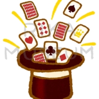 シルクハットからトランプが飛び出す手品のイラスト