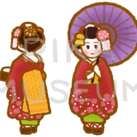 An apprentice geisha in Kyoto 日本傘を持つ舞妓さんのイラスト