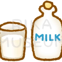 瓶とコップに入った牛乳のイラスト