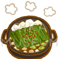 Hot pot made from beef or pork tripe (offal) with vegetables and some tofu (bean curd) もつ鍋のイラスト