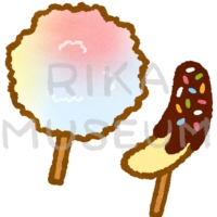 Cotton candy and a chocolate-covered banana 夏祭りの綿あめとチョコバナナのイラスト
