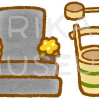 お盆のお墓詣りのイラスト