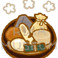 Stew made with boiled eggs, radish (daikon) and fishcakes in kelp broth おでんのイラスト