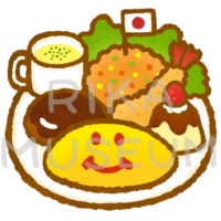 A special meal for children ハンバーグや海老フライなどの美味しそうなお子様ランチのイラスト