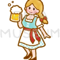 オクトーバーフェストで陽気にビールを飲む女性のイラスト