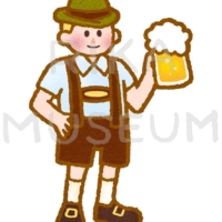 オクトーバーフェストで陽気にビールを飲む男性のイラスト