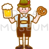 オクトーバーフェストで陽気にビールを飲む男性のイラスト