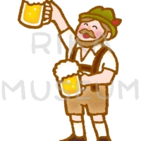 オクトーバーフェストで陽気にビールを飲む男性のイラスト