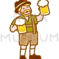 オクトーバーフェストで陽気にビールを飲む男性のイラスト