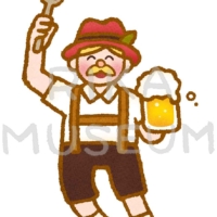 オクトーバーフェストで陽気にビールを飲む男性のイラスト