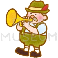 Man blowing the trumpet オクトーバーフェストでトランペットを吹く男性のイラスト