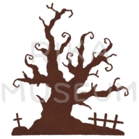 古い木とお墓のシルエットのイラスト