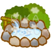 Japanese open air hot-spring 温泉、露天風呂のイラスト