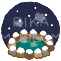 Japanese open air hot-spring in winter 冬の露天風呂のイラスト