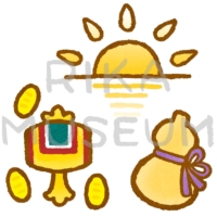 The sunrise on New Year's Day, magic mallet, and hyotan 初日の出、打ち出の小槌、ひょうたんのイラスト