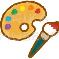 絵の具のパレットと絵筆のイラスト