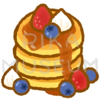 苺とブルーベリーが乗った美味しそうなパンケーキのイラスト