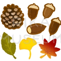 松ぼっくり、どんぐり、落ち葉のイラスト
