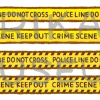 犯罪現場、立ち入り禁止の黄色いテープのイラスト