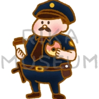 ドーナツとコーヒーを持った警察官のイラスト