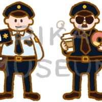 銃とドーナツを持った警察官のイラスト