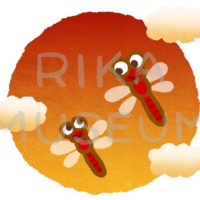 夕日を背景に飛ぶ赤とんぼイラスト