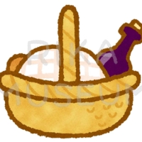 グリム童話の赤ずきんに出てくるパンとワインのイラスト