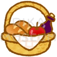 グリム童話の赤ずきんに出てくるパンとワインのイラスト