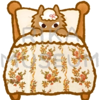 グリム童話の赤ずきんでお婆さんに変装してベッドに入る狼のイラスト