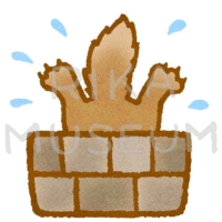 Wolf falling into the well グリム童話の赤ずきんで井戸に落ちる狼のイラスト