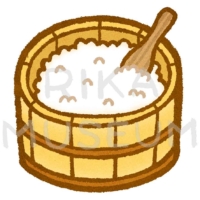 Rice in a wooden tub ご飯としゃもじのイラスト