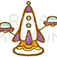 遊園地のロケットのアトラクションのイラスト