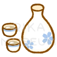 Rice wine served in sake bottle and sake cups 徳利と御猪口に入った日本酒のイラスト