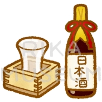Rice wine served in wooden cup 升に入った日本酒のイラスト