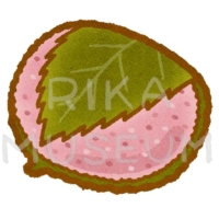 Rice cake with sweet red bean paste wrapped in a pickled cherry leaf 関西風の道明寺の桜餅のイラスト